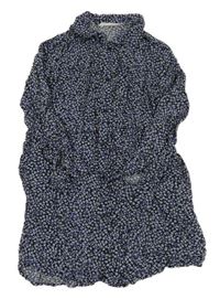 Černo-modro-barevné košilové lehké propínací šaty s květinami H&M