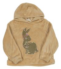 Béžová chlupatá mikina s překlápěcími flitry a kapucí H&M