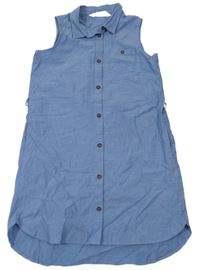 Modré plátěné propínací košilové šaty H&M