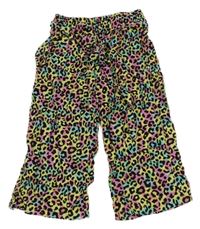 Černo-barevné lehké culottes kalhoty s páskem a leopardím vzorem Kiki&Koko