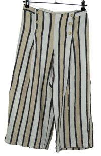 Dámské černo-béžovo-bílé pruhované culottes kalhoty Primark 