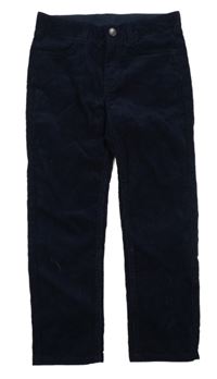 Tmavomodré manšestrové slim fit kalhoty H&M