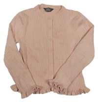 Světlerůžový žebrovaný propínací crop svetr Primark