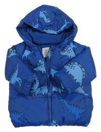 Modrá šusťáková zimní bunda s dinosaury a kapucí Primark