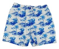 Bílo-modré plážové kraťasy s palmami LC Waikiki