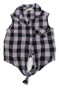 Černo-lila kostkovaná crop halenka s uzlem H&M