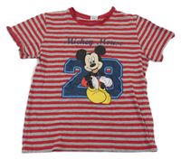 Šedo-červené pruhované tričko s Mickeym Disney