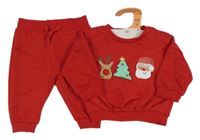 Nové - 2 set - červená mikina se Santou a sobem + tepláky Primark
