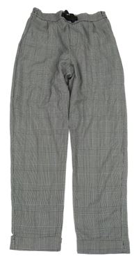 Černo-bílo-fialové kostkované kalhoty s mašlí H&M