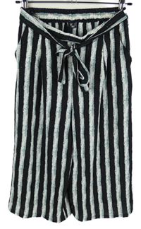 Dámské černo-modro-bílé pruhované culottes kalhoty s páskem 