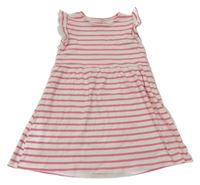 Bílo-růžové pruhované žebrované šaty s volánky H&M