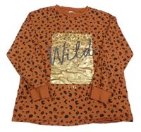 Oranžovo-černo-zlaté mikinotriko s leopardím vzorem a nápisy Next