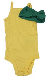 2set - Žluté body + zelená čelenka s mašlí 