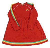 Červené teplákové šaty s duhou a pruhy na rukávech Little Bird 