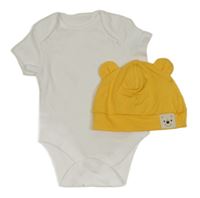 2set - Bílé body + horčicová bavlněná čepice s Púem