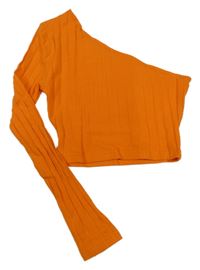Oranžový žebrovaný crop top s dlouhým rukávem 