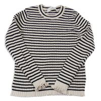 Černo-smetanový pruhovaný žebrovaný svetr H&M
