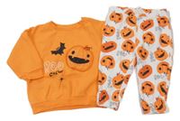 2set - Oranžová mikina + bílé tepláky s dýněmi Primark