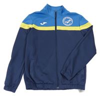 Modro-tmavomodro-žlutá propínací fotbalová mikina se znakem Joma