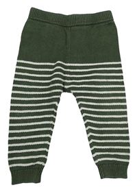Khaki-bílé pletené tepláky s pruhy