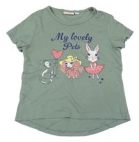 Khaki tričko se zvířaty Kids