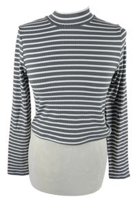 Dámské šedo-bílé pruhované žebrované crop triko Primark 