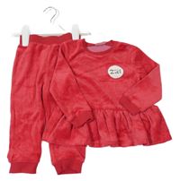 Nové - 2Set -Červená sametová mikina s volány + tepláky So cute