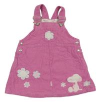 Růžové manšestrové laclové šaty se Snoopym a kytičkami H&M