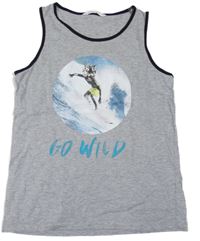 Šedé melírované tílko se surfařem a černými lemy H&M