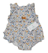 Nové - Bílé plátěné kytičkované body s volánky Matalan