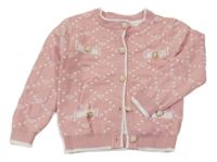 Světlerůžovo-bílý károvaný propínací svetr se srdíčky a gombíky Pink Baby