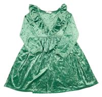 Zelené sametové šaty s volánky H&M