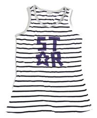 Bílo-černý pruhovaný žebrovaný top s nápisem Pocopiano