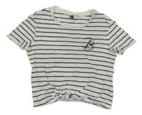 Bílo-modré pruhované crop tričko s lodí a uzlem H&M