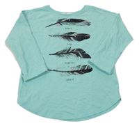 Světlemodrozelené triko s peříčky H&M
