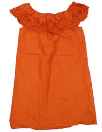 Oranžové plátěné šaty s dirkovaným límečkem H&M