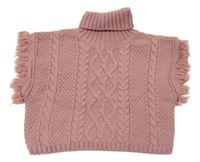 Starorůžová pletená vzorovaná vesta s třásněmi a rolákem Primark