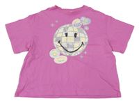 Růžovofialové oversize crop tričko se smajlíkem H&M