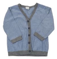 Modro-bílý pruhovaný propínací svetr se šedými lemy H&M