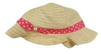 Béžový slaměný klobouk s mašlí a puntíky HELLO SUMMER