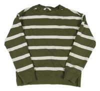 Khaki-bílá pruhovaná mikina MANGO