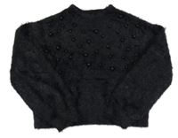 Černý chlupatý crop svetr s korálky Dunnes