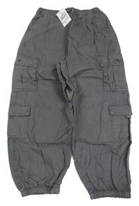 Nové - Šedé plátěné cargo cuff kalhoty Next