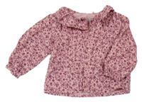 Růžová květovaná manšestrová halenka s límečkem Primark