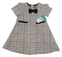 Nové - Lososovo-černo-bílo-třpytivé šaty s mašlí Kids