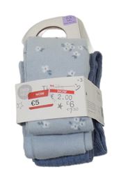 Nové - 2x modré punčocháče s kvítky F&F