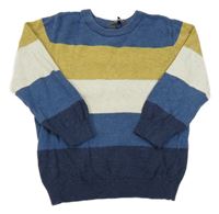 Tnavomodro-okrovo-smetanovo/světlešedý pruhovaný melírovaný svetr PRIMARK