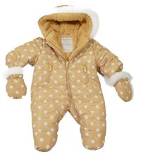 Žlutá květovaná šusťáková zimní kombinéza s kapucí + rukavice Mothercare