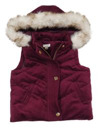 Vínová sametová zateplená vesta s kapucí River Island