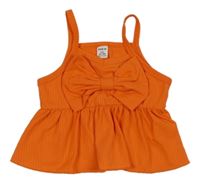 Oranžový žebrovaný crop top s mašlí Shein